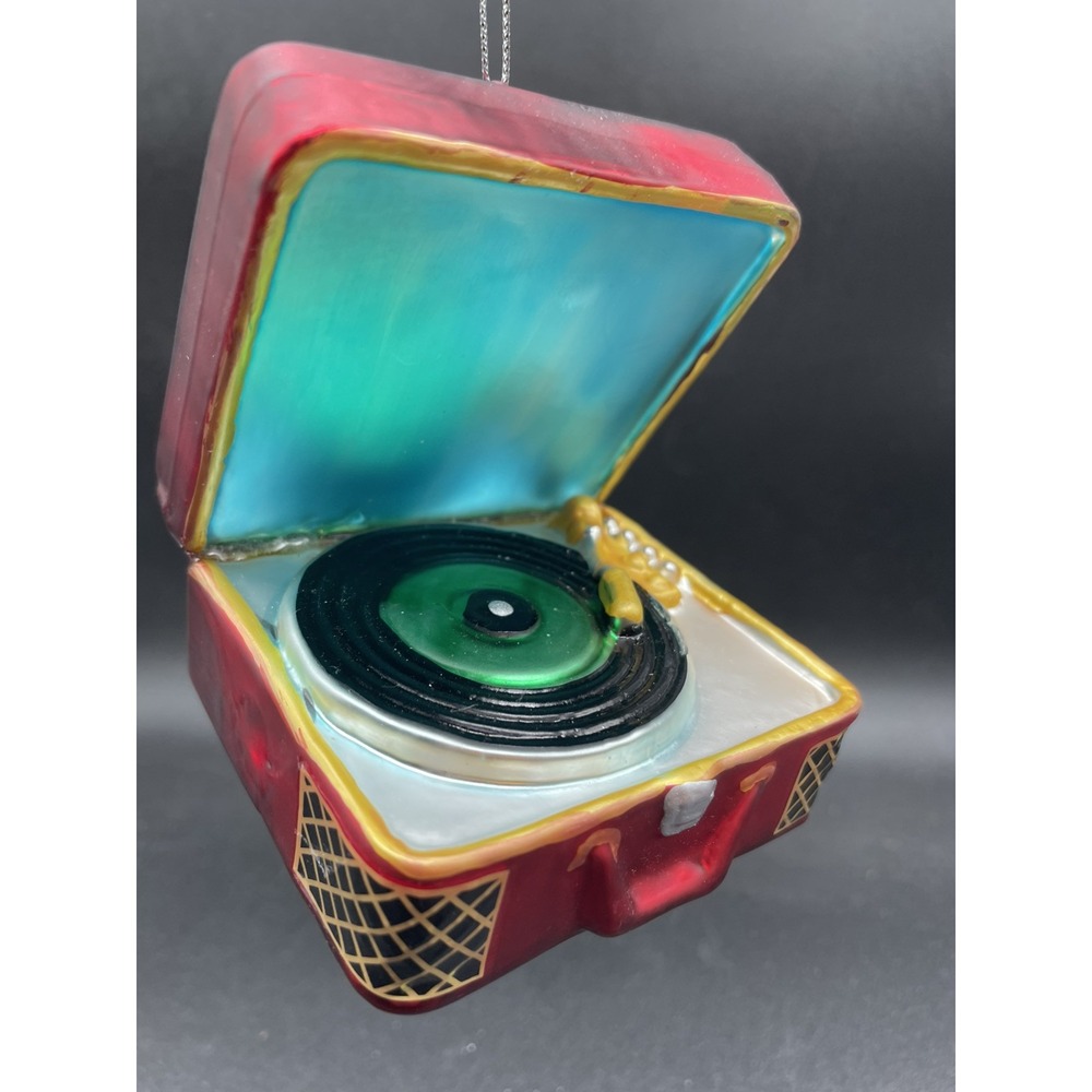 Red Blown Glass Record Player Christmas  Ornament Place & Time 2024 Discontinued